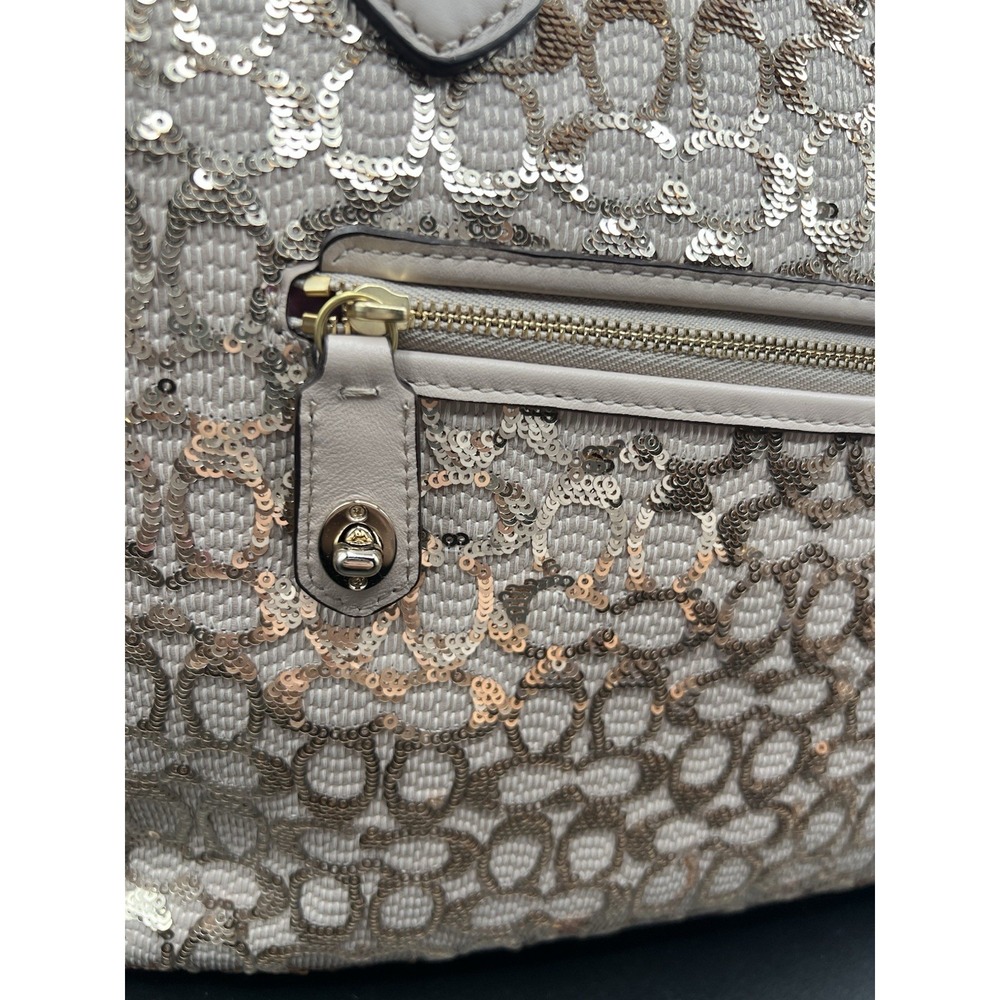 NWT COACH 26432 Champagne Sequin Leather Tote Handbag Purse Gold Blair Pop Sig - Picture 2 of 12